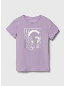 Otroška kratka majica Guess vijolična barva