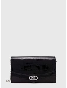 Usnjena večerna torbica Lauren Ralph Lauren črna barva