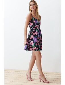 Trendyol Purple Floral Print A-line Double-breasted Collar Mini Woven Dress