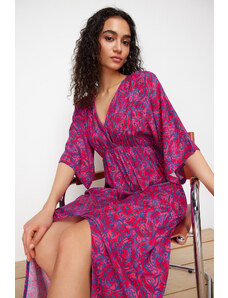 Trendyol Fuchsia Floral Print A-line Double-breasted Collar Midi Woven Dress