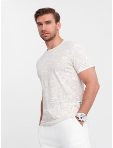 Ombre Clothing Bež majica s potiskom palminih listov V1 TSFP-0182