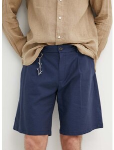 Kratke hlače iz mešanice lana Paul&Shark mornarsko modra barva