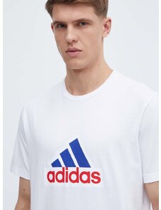 Bombažna kratka majica adidas moška, bela barva, IS3234