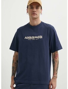 Bombažna kratka majica Abercrombie & Fitch moški, mornarsko modra barva