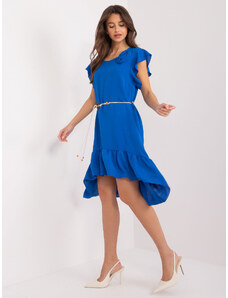 Fashionhunters Cobalt blue dress with ruffles and flower