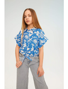 DEFACTO Girl Short Sleeve Patterned Crop Shirt