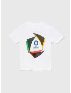 Otroška bombažna kratka majica adidas Performance UEFA Euro 2024 bela barva