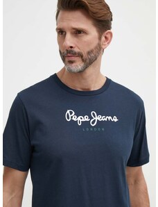Bombažna kratka majica Pepe Jeans Eggo moška, mornarsko modra barva