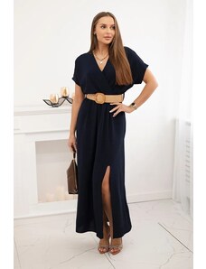 Kesi Long dress with a decorative belt in navy style
