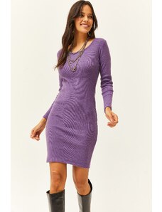 Olalook Women's Purple Wide Collar Lycra Dress