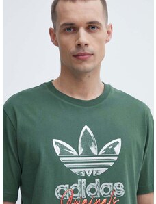 Bombažna kratka majica adidas Originals moška, zelena barva, IS0228