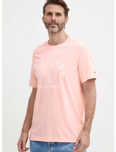 Bombažna kratka majica Tommy Hilfiger moška, roza barva, MW0MW34437
