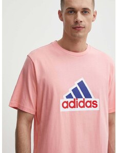 Bombažna kratka majica adidas moška, roza barva, IS8342