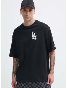 Bombažna kratka majica New Era moška, črna barva, LOS ANGELES DODGERS