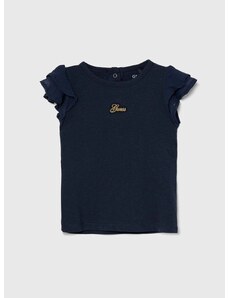 Otroška kratka majica Guess mornarsko modra barva