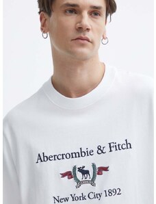 Bombažna kratka majica Abercrombie & Fitch moški, bela barva