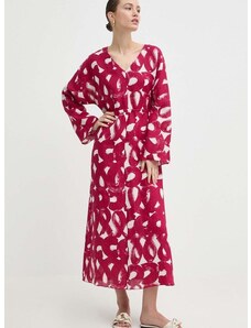 Lanena obleka Liviana Conti roza barva, L4SM31