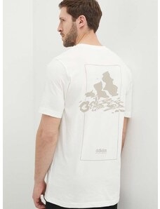 Bombažna kratka majica adidas moška, bež barva, IN6236