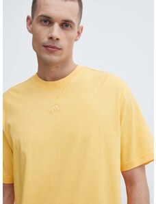 Bombažna kratka majica adidas moška, rumena barva, IR9114