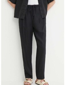 Lanene hlače Tommy Hilfiger črna barva, WW0WW41347
