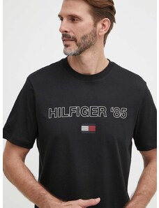 Bombažna kratka majica Tommy Hilfiger moška, črna barva, MW0MW34427