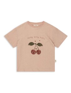 Kratka majica s primesjo lanu Konges Sløjd roza barva