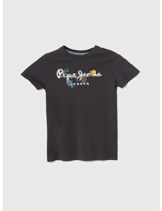 Otroška bombažna kratka majica Pepe Jeans REDELL siva barva