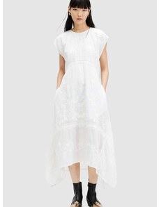 Bombažna obleka AllSaints GIANNA EMB DRESS bela barva, WD588Z