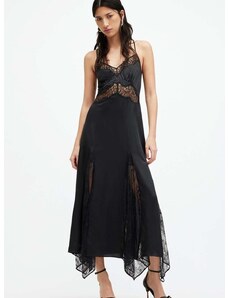 Obleka s svilo AllSaints JASMINE DRESS črna barva, W063DA