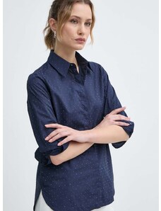 Bombažna srajca Marella ženska, mornarsko modra barva, 2413111045200