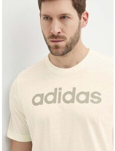 Bombažna kratka majica adidas moška, bež barva, IS1345