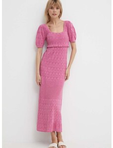 Obleka iz mešanice lana Pepe Jeans GOLDIE DRESS roza barva, PL953525