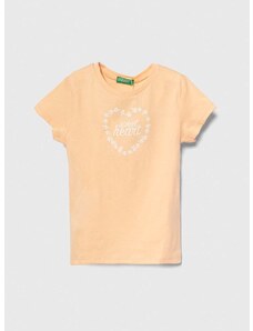Otroška bombažna kratka majica United Colors of Benetton oranžna barva