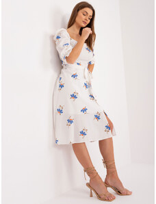 Fashionhunters Ecru-Blue Floral Dress with Slit
