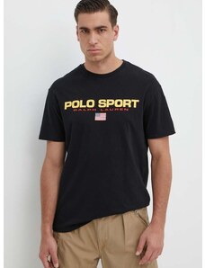 Bombažna kratka majica Polo Ralph Lauren moški, črna barva