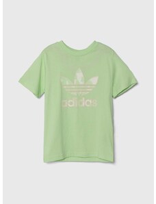 Otroška bombažna kratka majica adidas Originals zelena barva