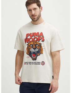 Bombažna kratka majica Puma moška, bež barva, 624737
