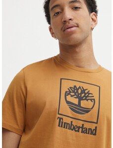 Bombažna kratka majica Timberland moška, rjava barva, TB0A5QSPP471
