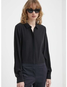 Svilena srajca Bruuns Bazaar črna barva