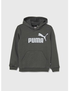 Otroški pulover Puma siva barva, s kapuco