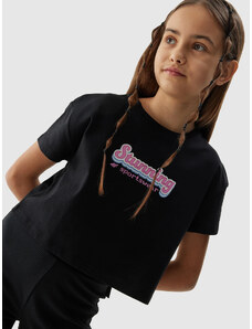 4F Organic Cotton Crop Top T-Shirt for Girls - Black
