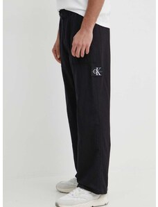 Hlače z mešanico lana Calvin Klein Jeans črna barva, J30J325126