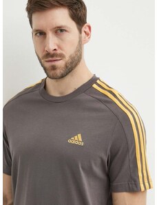 Bombažna kratka majica adidas moška, siva barva, IS1334