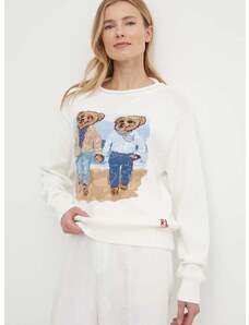 Bombažen pulover Polo Ralph Lauren bela barva, 211935308