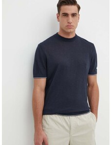 Lanena kratka majica BOSS mornarsko modra barva, 50511757