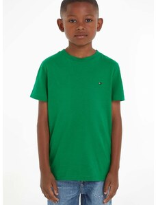 Otroška bombažna kratka majica Tommy Hilfiger zelena barva