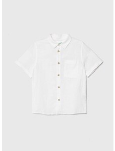 Otroška lanena srajca United Colors of Benetton bela barva