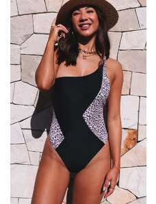 Trgomania Black Leopard Splice One Shoulder One-piece Swimsuit