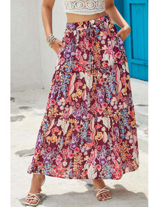 Trgomania Multicolor Boho Floral Print High Waist Maxi Skirt