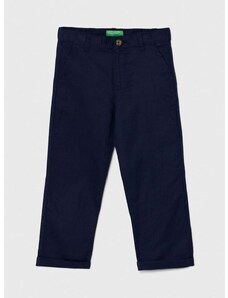 Otroške lanene hlače United Colors of Benetton mornarsko modra barva